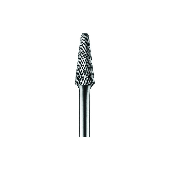 Carbide Taper/Radius Bur Bit, 1/2"Dia. x 1 1/8"L Cut, 1/4" Shank, Alt. Diamond