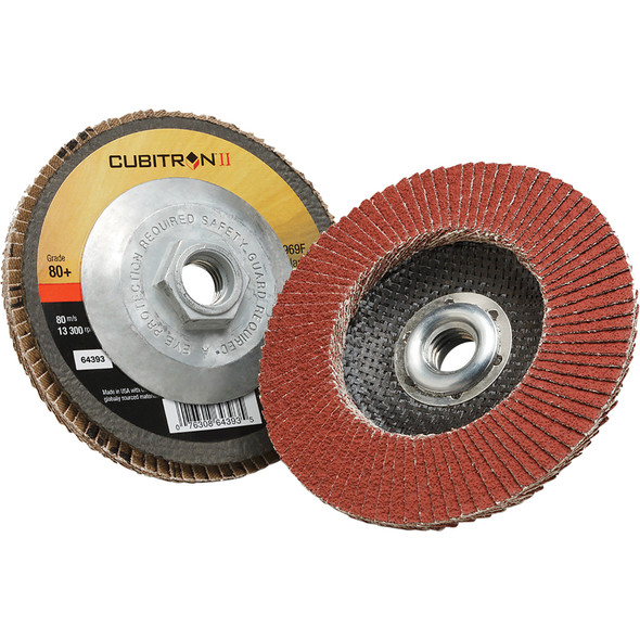 Cubitron™ II Flap Disc 969F, 80+, T29 Quick Change, 5 in x 5/8"-11 7100104889