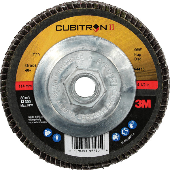Cubitron™ II Flap Disc 969F, 40+, T29 Quick Change, 4-1/2 in x 5/8"-11, Giant 7100104604