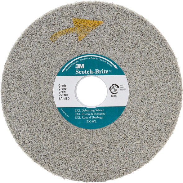 Scotch-Brite™ EXL Deburring Convolute Wheel, XL-WL, 8A Medium, 8 in x 1/2 in x 3 in 7000046061