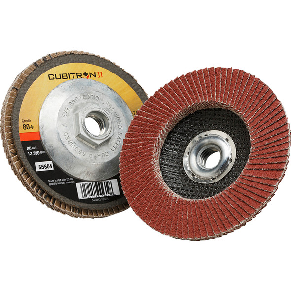 Cubitron™ II Flap Disc 967A, 80+, T27 Quick Change, 4-1/2 in x 5/8"-11 7100032505