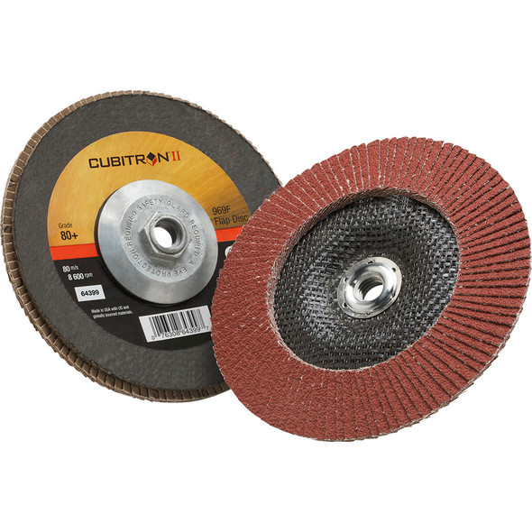 Cubitron™ II Flap Disc 969F, 80+, T29 Quick Change, 7 in x 5/8"-11 7010363567