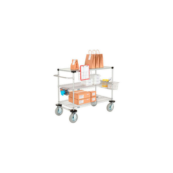 Nexel 3 Shelf Push Cart Nexelate 36""W x 18""Dx43""H Pneumatic Casters2 Swivel 2