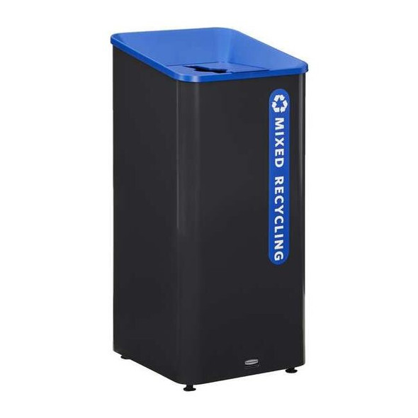 23 gal Square Recycling Can, Flat with Top Opening, Black, 1 Openings