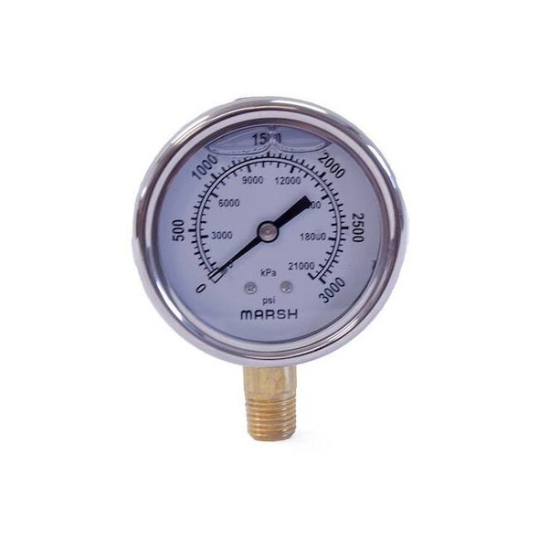 Marsh Pressure Gauge, 1/4 in NPT, Bottom Location J7678P
