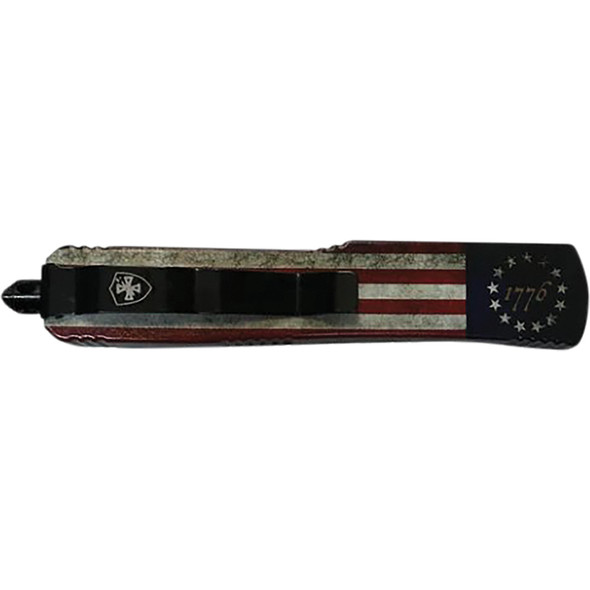 GenII Small Premium Alloy Betsy Ross Flag Dagger Serrated 440C Black S-BRF-43-1
