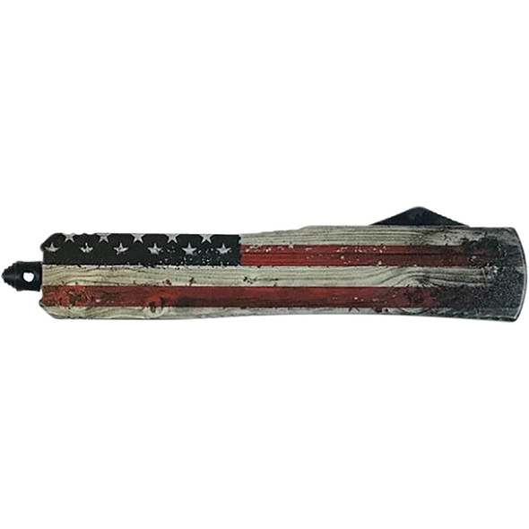 GenII Small Premium Alloy Wood US Flag Drop Serrated 440C Silver S-WUS-63-2