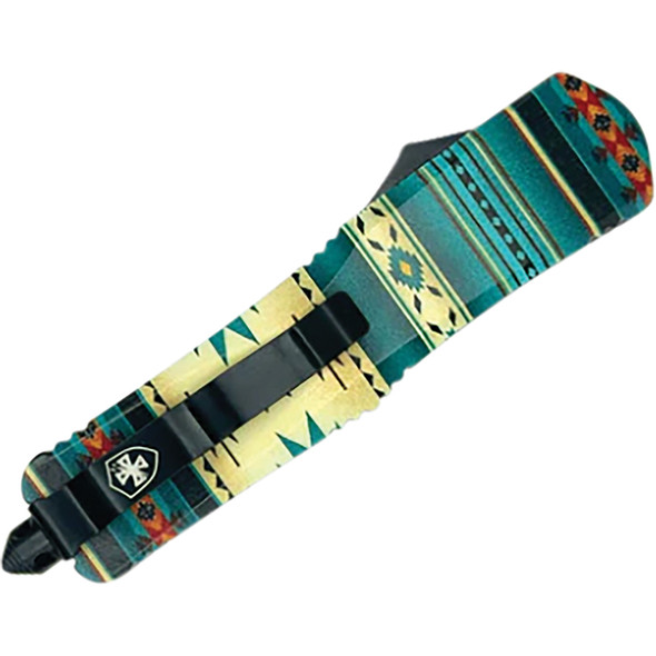 GenII Large Premium Alloy Saddle Blanket Teal Drop Point Serrated  440C Black L-SBT-63-1