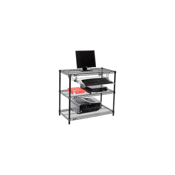Nexel 3-Shelf Black Wire Shelf Printer Stand with Keyboard Tray 36""W x 18""D x