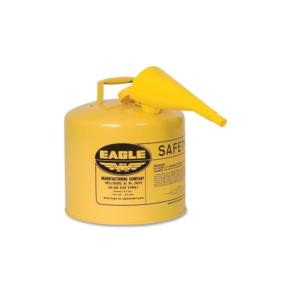 Safety Can, Type I, 5 gal, 24-ga Galvanized Steel, Diesel, Yellow