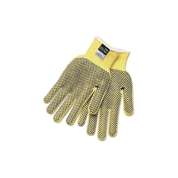 2-Sided PVC Dotted Gloves, Large, Yellow Pack of 12