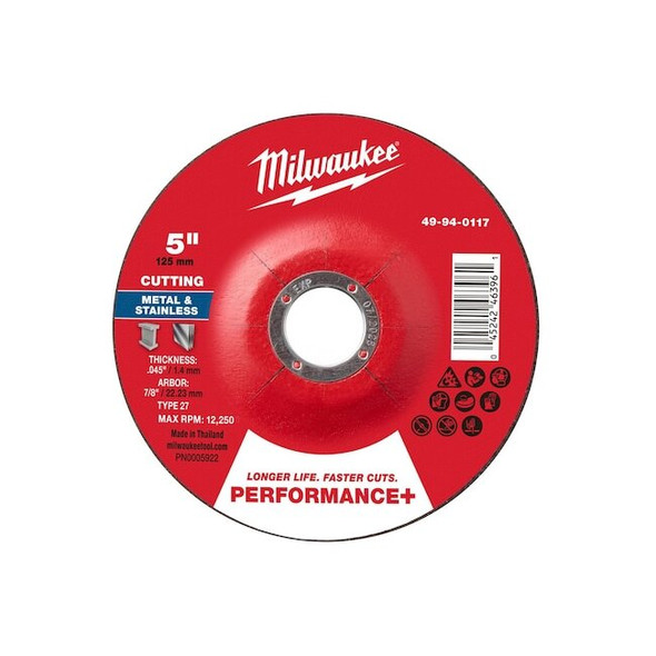 Milwaukee Tool Cut-Off Wheel,7/8" Sz,5" dia. 49-94-0117