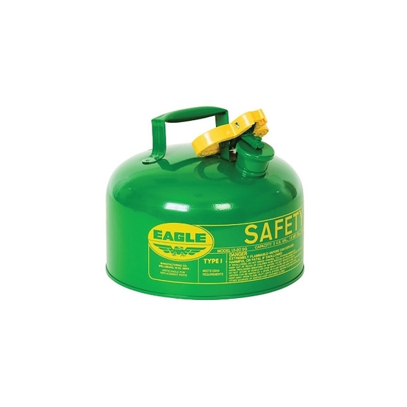 Safety Can, Type I, 2 gal, 24-ga Galvanized Steel, Combustibles, Green
