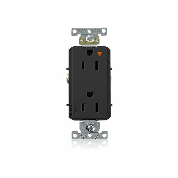 Leviton Duplex Outlet, Iso Grd, Black, 15A, 125V 16262-EIG