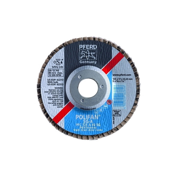 POLIFAN® Type 29 SG Flap Disc, 4-1/2 in dia, 60 Grit, 7/8 in Arbor dia, 13300 RPM, Zirconia Alumina Z Pack of 10