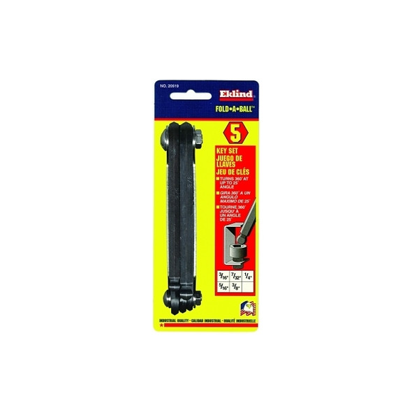 Inch Fold-Up Hex Key Sets, 5 per fold-up, Ball Hex Tip, Inch