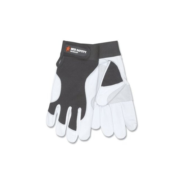 906DP Leather Palm Mechanics Gloves, Goatskin, Cowhide Palm, X-Large, White/Black/Gray Pack of 12