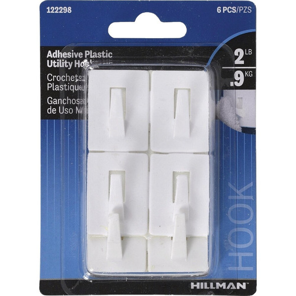 Hillman 2 Lb. Small Adhesive Plastic Utility Hooks (6-Pack) 122298 203065