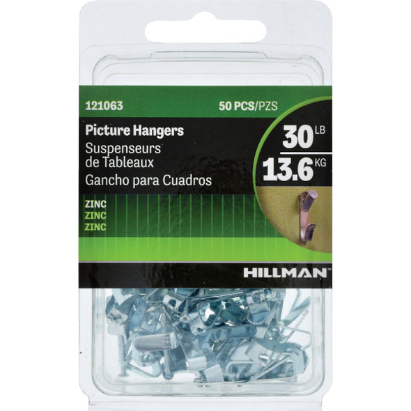 Hillman 30 Lb. Conventional Zinc Picture Hanger (50-Pack) 121063 214029