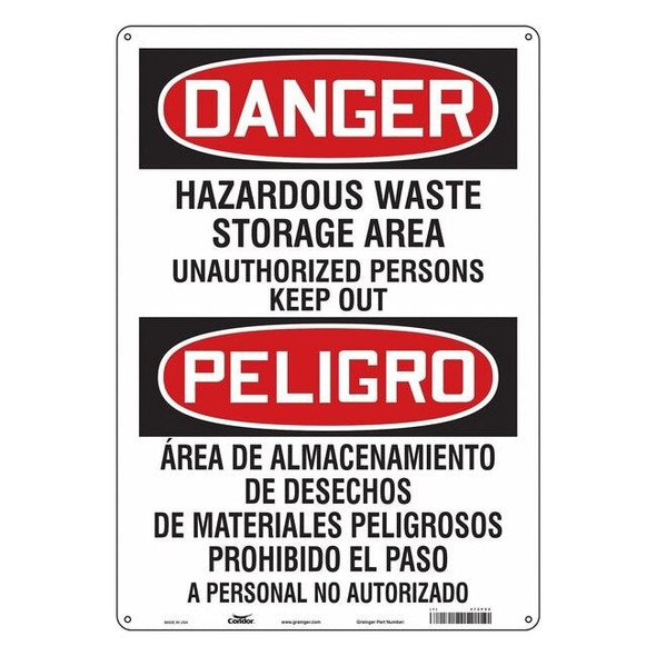 Safety Sign, 20 in H, 14 in W, Vertical Rectangle, English, Spanish, 472P92