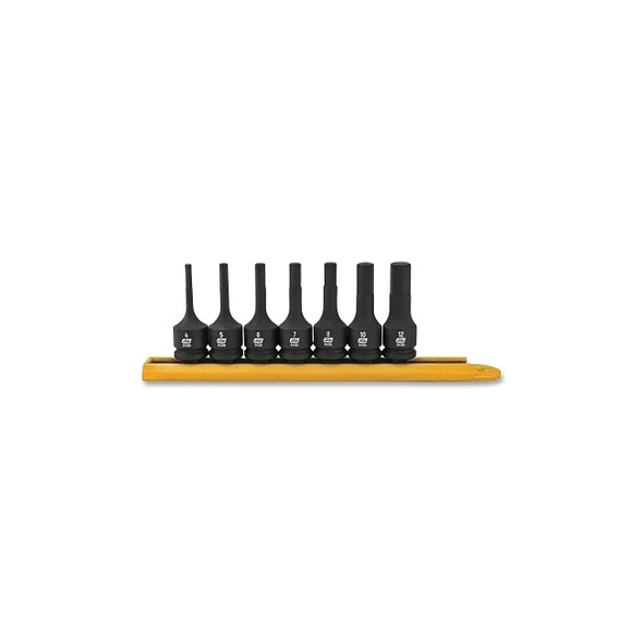 Impact Socket Set, 3/8 in Dr, 6-point, Metric, 4mm to 12mm, 7-Pc Hex Bit, Incl Metal Rail