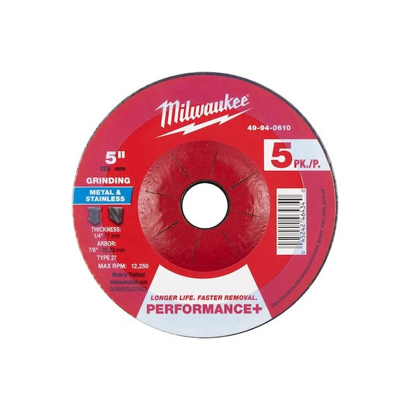 Milwaukee Tool Grinding Wheel,5" dia.,PK5 49-94-0610
