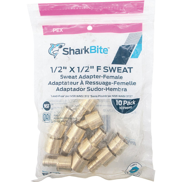 SharkBite 1-2 In. Female Sweat x 1-2 In. CF Brass PEX Adapter (10-Pack) UC600LFA10 412826