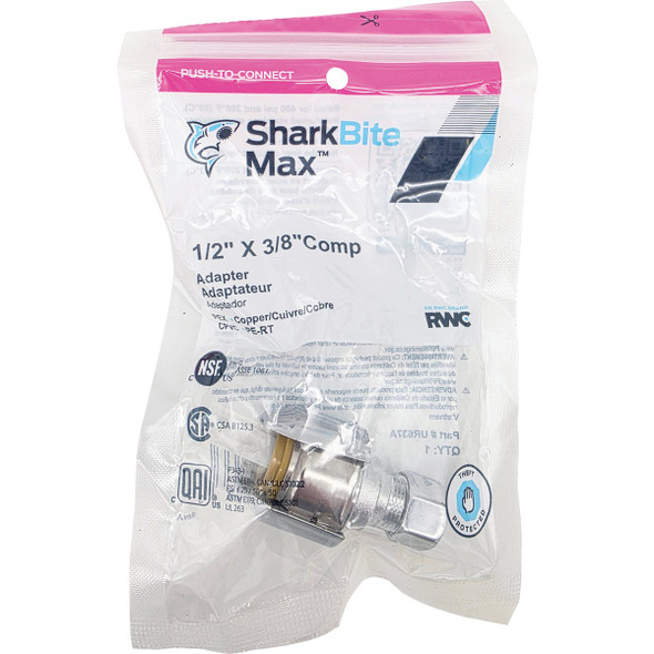 SharkBite 1/2 In. Push-to-Connect x 3/8 In. Compression Brass Adapter UR637A