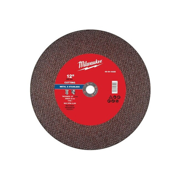 Milwaukee Tool Cut-Off Wheel,20mm Sz,12" dia. 49-94-0058 Pack of 10