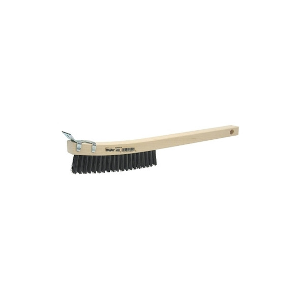Curved Handle Scratch Brushes, 14", 4X18 Rows, Steel Wire, Wood Handle, Scraper Pack of 12