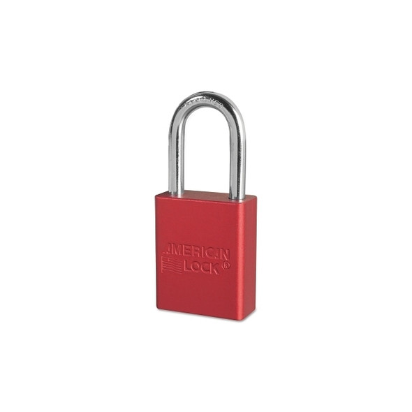 Solid Aluminum Padlock, 1/4 in dia, 1-1/2 in L x 3/4 in W, Red
