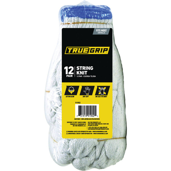 True Grip Men's Large Ambidextrous String Knit Work Gloves (12-Pack) 91902-04