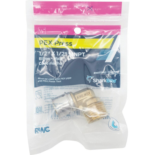 SharkBite 1-2 In. x 1-2 In. MNPT PEX Press Brass Adapter Elbow UCP280Z 408526