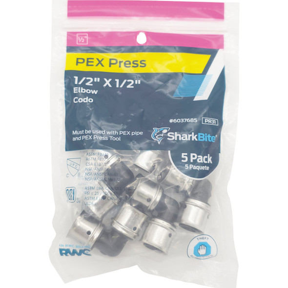 SharkBite 1-2 In. PEX Press Poly Elbow (5-Pack) UPP248Z5 448166