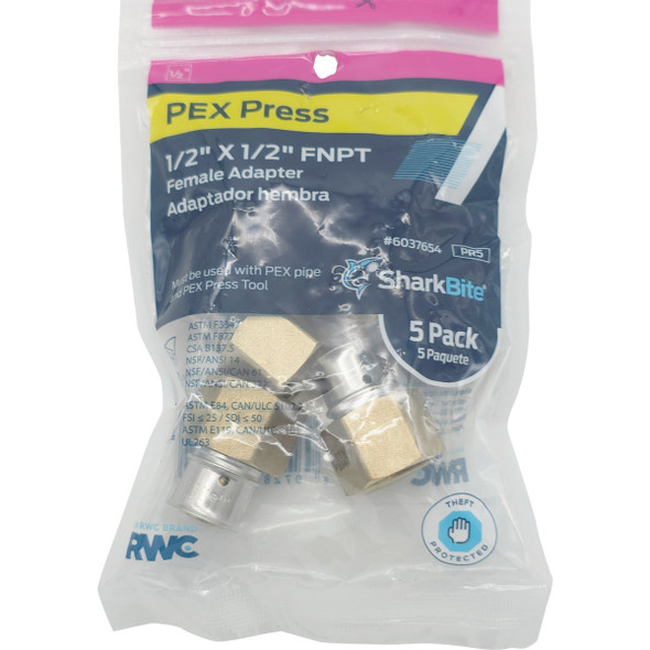 SharkBite 1-2 In. x 1-2 In. FNPT PEX Press Brass Adapter (5-Pack) UCP072Z5 433372