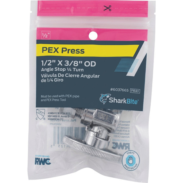 SharkBite 1-2 In. PEX Press x 3-8 In. OD Brass Angle Stop UCP23058Z 436782
