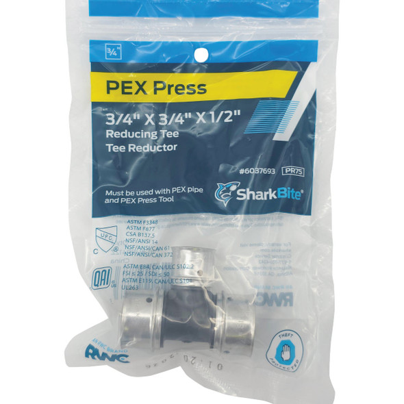 SharkBite 3-4 In.x3-4 In.x1-2 In. PEX Press Poly Tee UPP412Z 483521