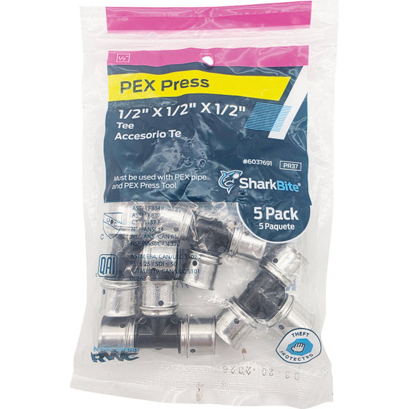 SharkBite 1-2 In. PEX Press Poly Tee (5-Pack) UPP362Z5 470363