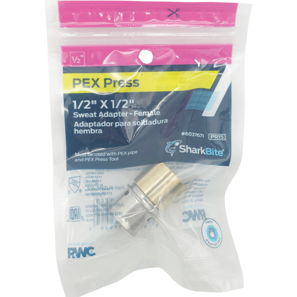 SharkBite 1-2 In. x 1-2 In. Female PEX Press Brass Sweat Adapter UCP600Z 479355