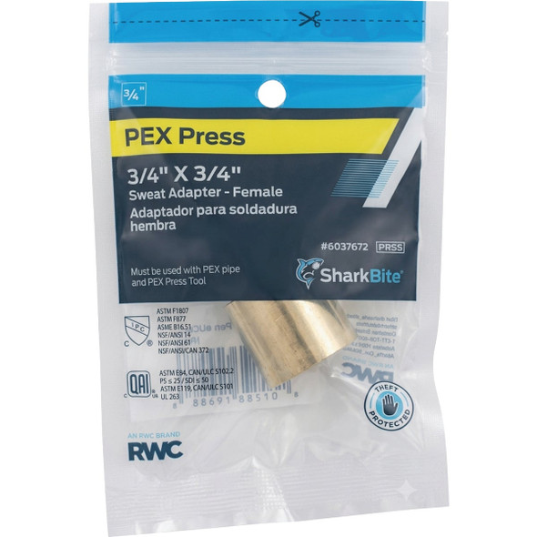 SharkBite 3-4 In.x3-4 In. Female PEX Press Brass Sweat Adapter UCP606Z 479405