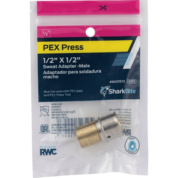 SharkBite 1-2 In. x 1-2 In. Male PEX Press Brass Sweat Adapter UCP607Z 481023