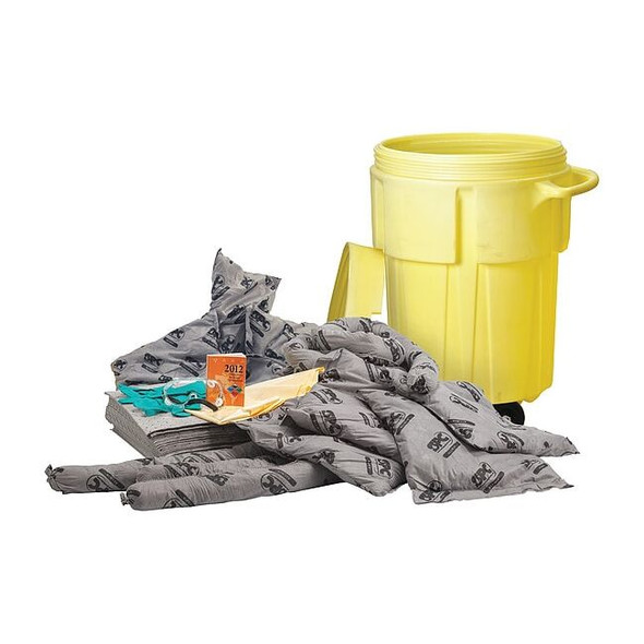 Spill Kit, 38 gal Volume Absorbed per Kit, 55 gal Capacity, Drum, Yellow, 72