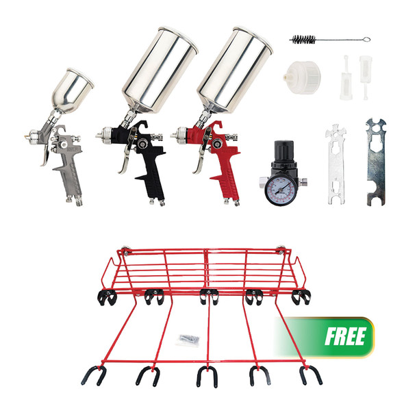 Buy (1) 9PC HVLP SPRAY GUN SET Get (1) 5 Paint Gun Holder 16900GH