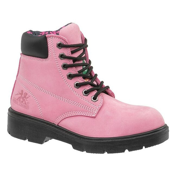 Women's 6-Inch Work Boot, 7 1/2 D, Steel Toe, 6 in H, Pink, 50162