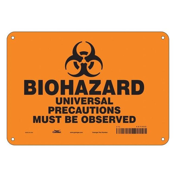 Biohazard Sign, 7 in H, 10 in W, Vertical Rectangle, English, 447V82