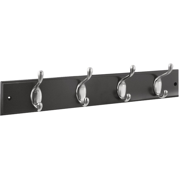 National Hardware 18 In. 4-Hook Satin Nickel/Black Hook Rail S813-048