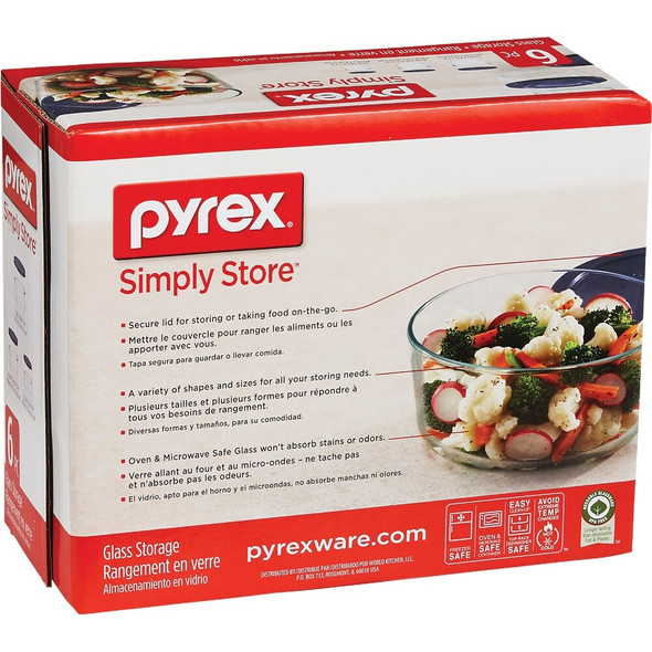 Pyrex Simply Store Round Glass Storage Container Set with Lids (6-Piece) 6010170 615712