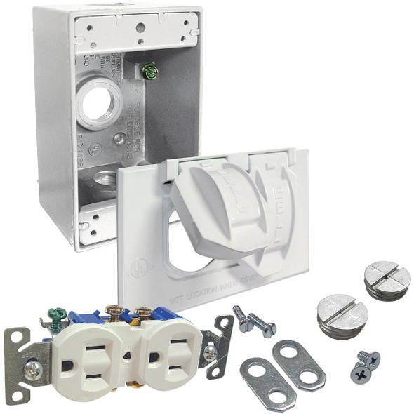 Bell White Horizontal Mount Tamper Resistant Outdoor Outlet Kit 5839-6WRTR