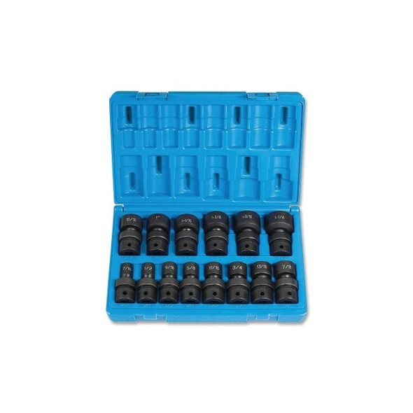 Impact Socket Set, 1/2 in Drive, SAE, 6-point, 7/16 in to 1-1/4 in, 14-Pc STD Length