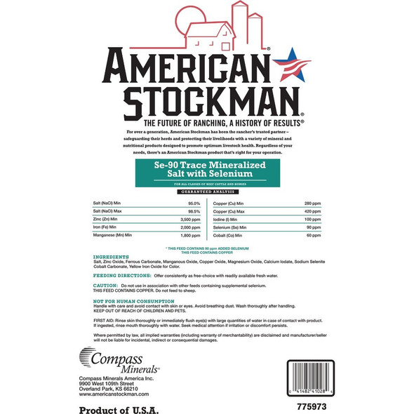 American Stockman 50 Lb. Selenium-90 Trace Mineralized Salt 775973 748066